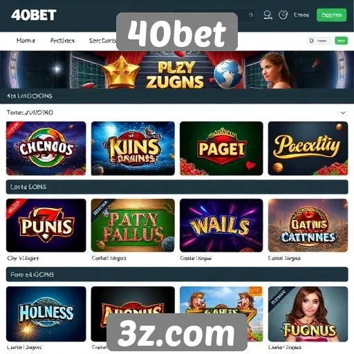 Visão geral das opções de jogos no site 40bet